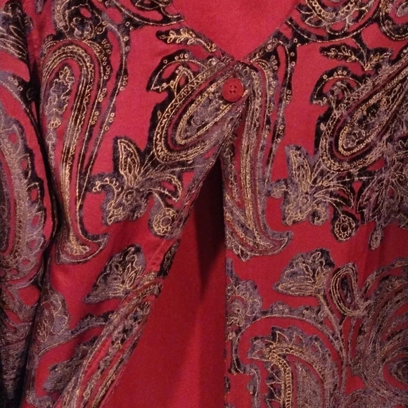 Coldwater Creek Paisley Velvet Flocked Long Sleeve One Button Jacket M Gothic - Picture 4 of 6